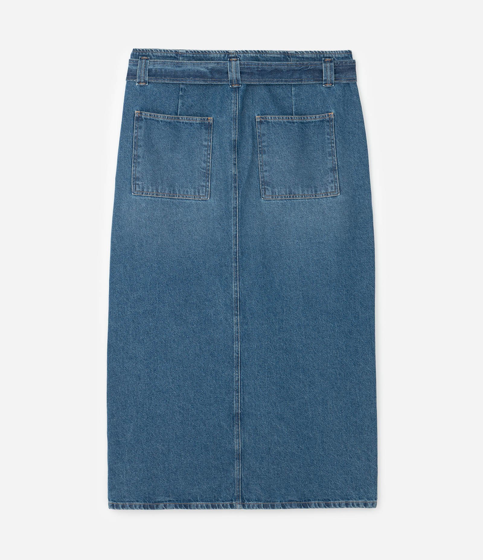 Saia Midi em Jeans com Fenda e Cinto com Fivela Curve & Plus Size Azul 2