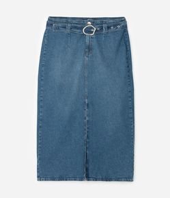 Saia Midi em Jeans com Fenda e Cinto com Fivela Curve & Plus Size