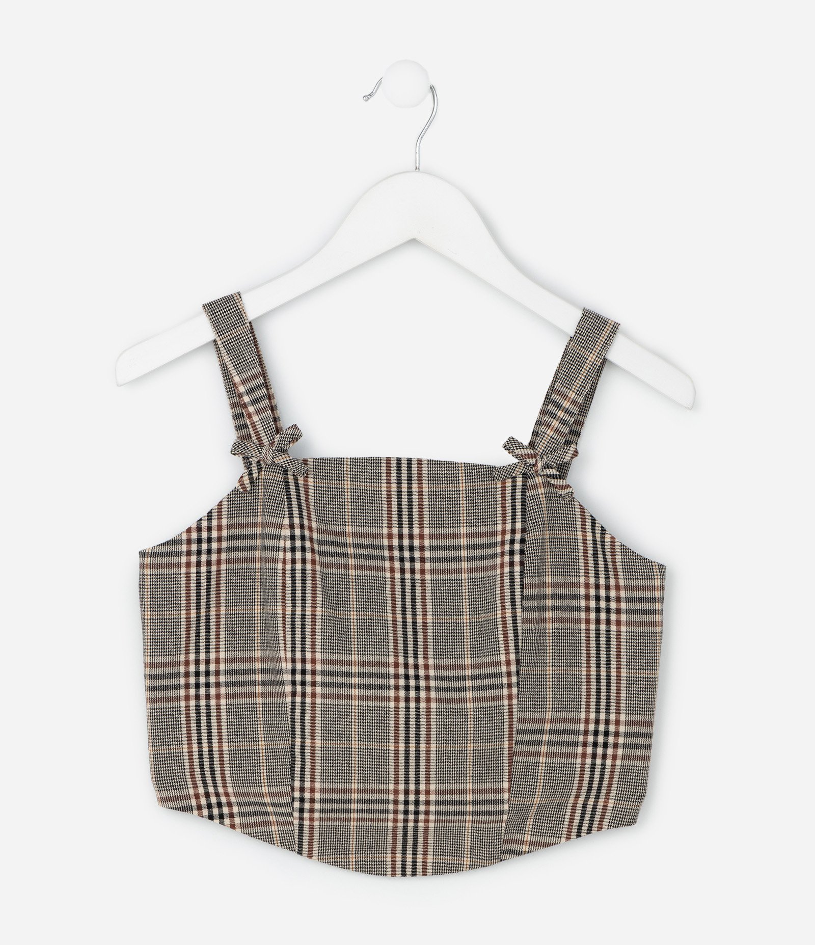 Blusa Infantil sem Manga de Alfaiataria Xadrez com Lacinhos nas Alças – Tam 5 a 14 Anos Marrom/Preto 1