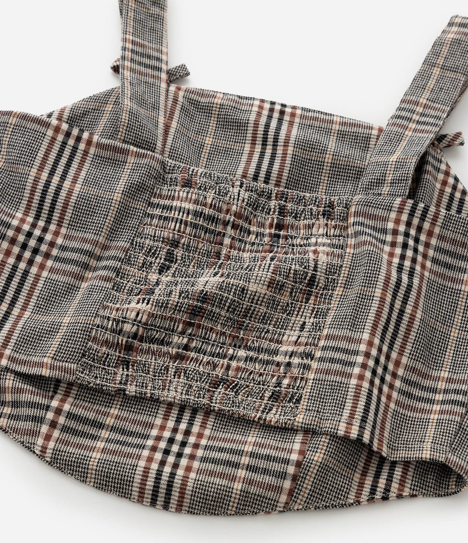 Blusa Infantil sem Manga de Alfaiataria Xadrez com Lacinhos nas Alças – Tam 5 a 14 Anos Marrom/Preto 4