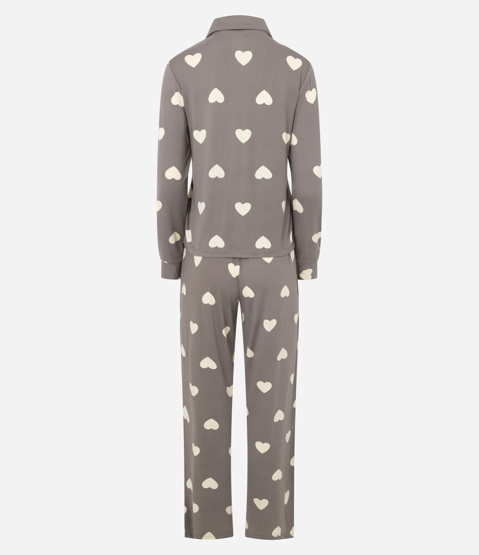 Pijama Longo Americano em Peach Touch com Estampa de Corações Marrom 2
