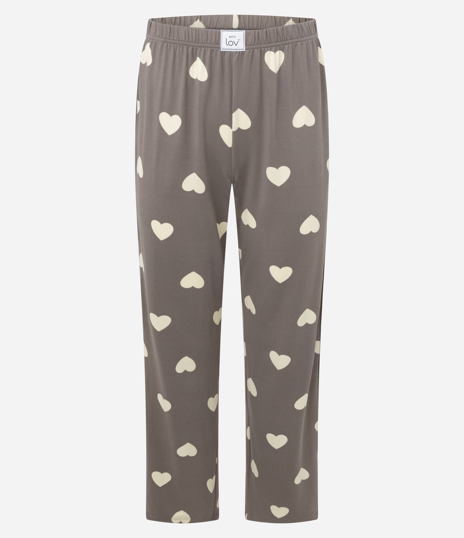 Pijama Longo Americano em Peach Touch com Estampa de Corações Marrom 3