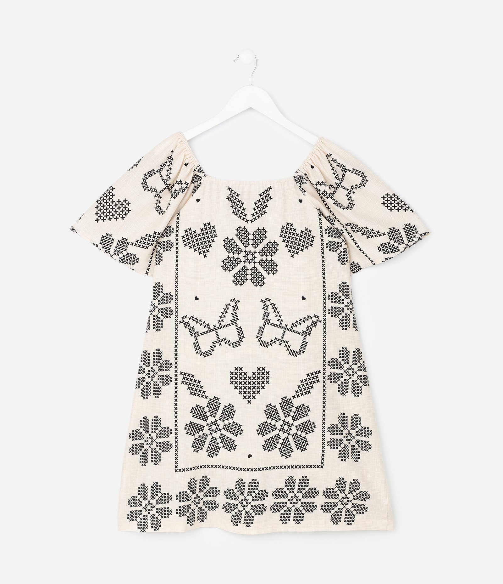 Vestido Infantil em Viscolinho com Estampa Ponto Cruz – Tam 5 a 14 Anos Off White 2