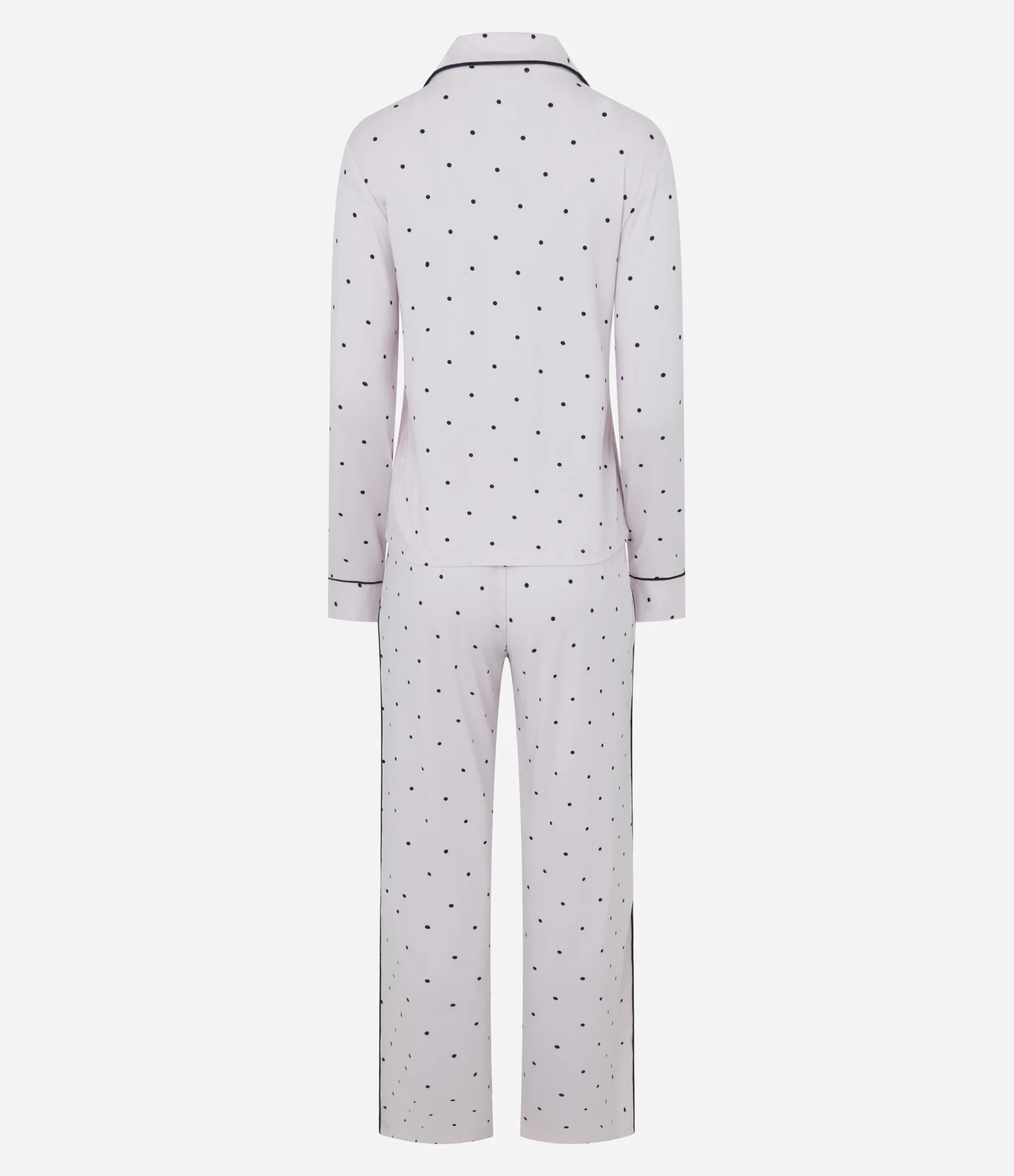 Pijama Longo Americano em Peach Touch com Estampa Poá Lilás/Preto 2