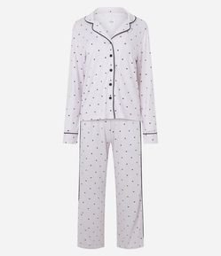 Pijama Longo Americano em Peach Touch com Estampa Poá