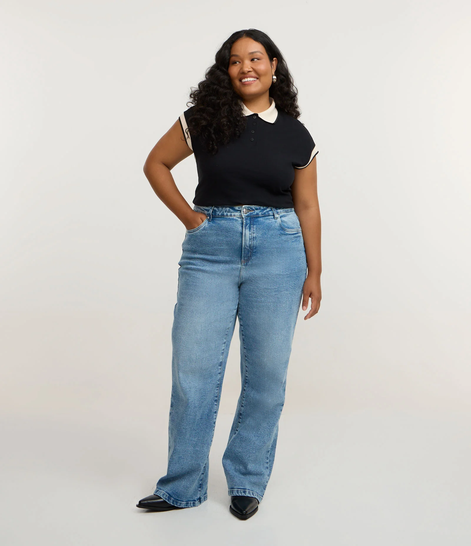 Calça Reta em Jeans com Elastano Curve & Plus Size Azul 1