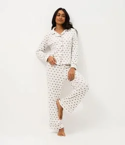 Pijama Americano Longo em Plush com Coraçõezinhos