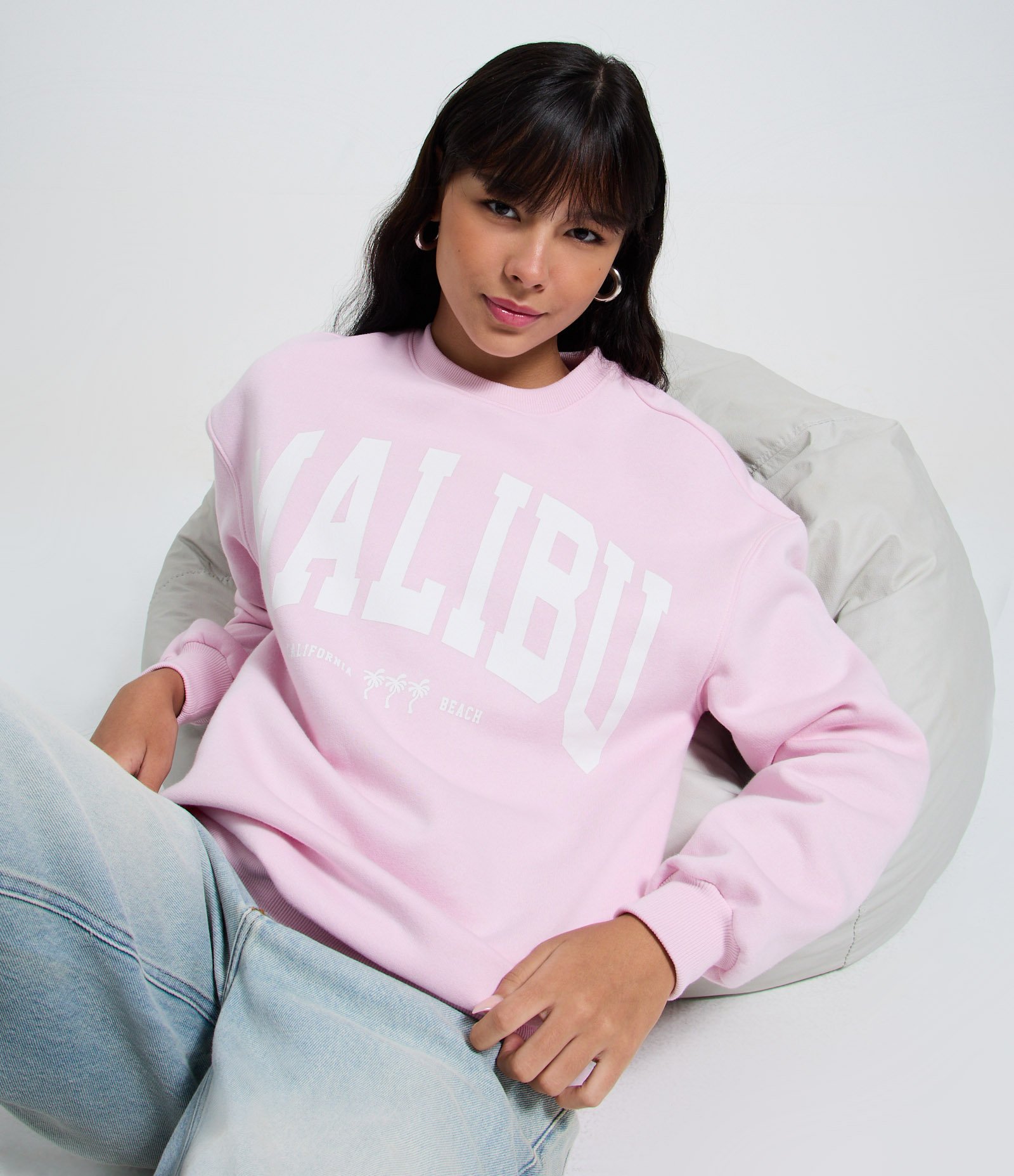 Blusão Moletom com Gola Redonda e Estampa Central Rosa 1