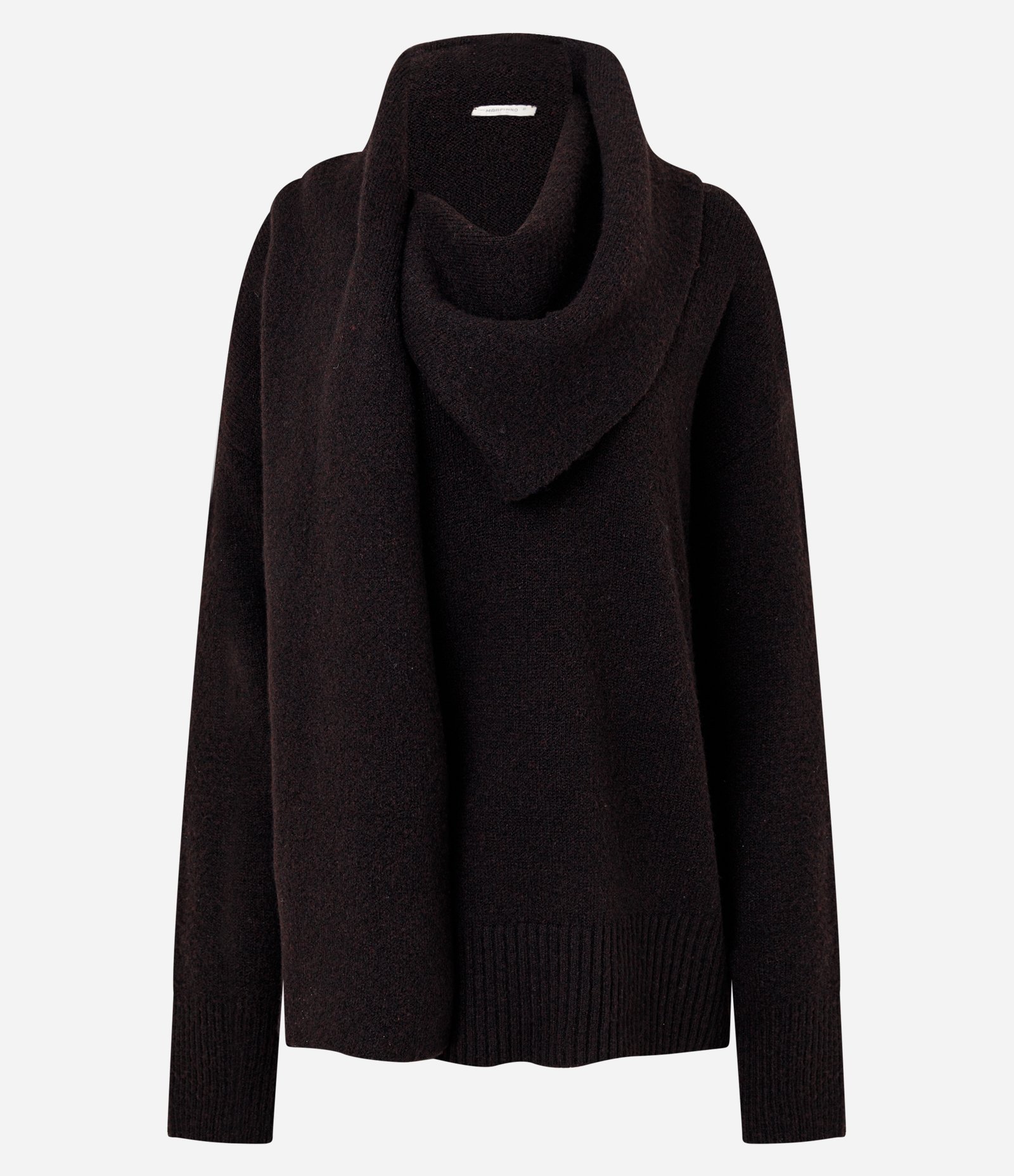 Suéter Over em Tricô com Echarpe Sobreposto Marrom 1