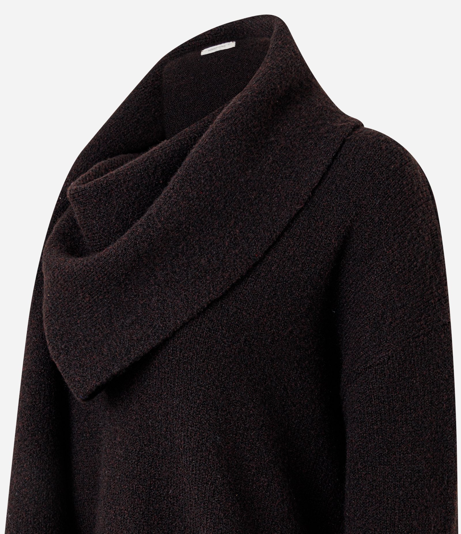 Suéter Over em Tricô com Echarpe Sobreposto Marrom 2