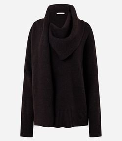 Suéter Over em Tricô com Echarpe Sobreposto