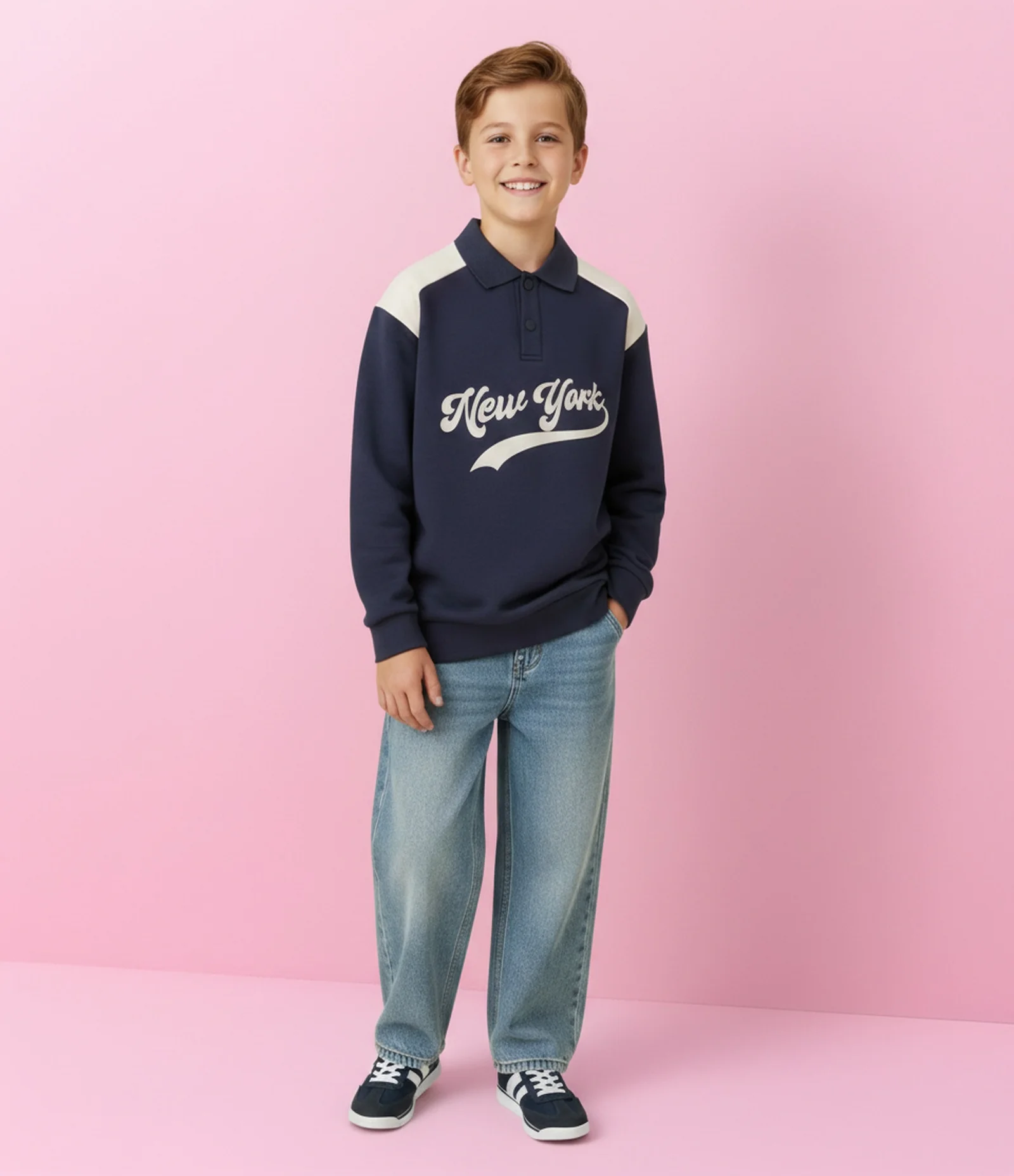 Casaco Infantil com Gola Polo e Estampa Baseball – Tam 5 a 14 Anos Azul Marinho 1