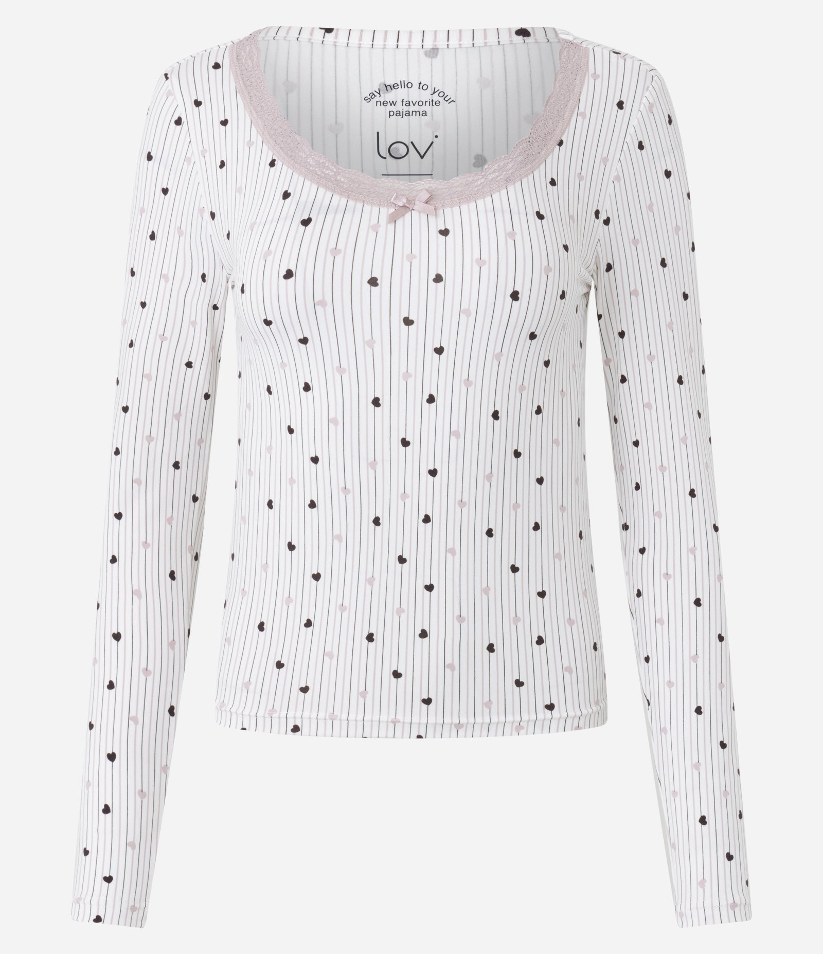 Blusa de Pijama em Peach Touch com Estampa de Coração Branco 1