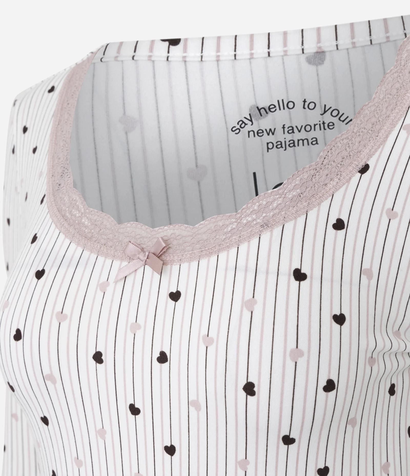 Blusa de Pijama em Peach Touch com Estampa de Coração Branco 2