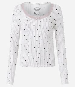 Blusa de Pijama em Peach Touch com Estampa de Coração