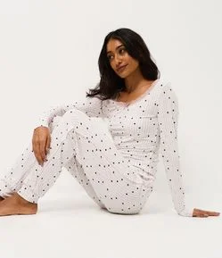 Blusa de Pijama em Peach Touch com Estampa de Coração