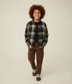 Camisa Infantil Manga Longa com Estampa Xadrez – Tam 5 a 14 Anos