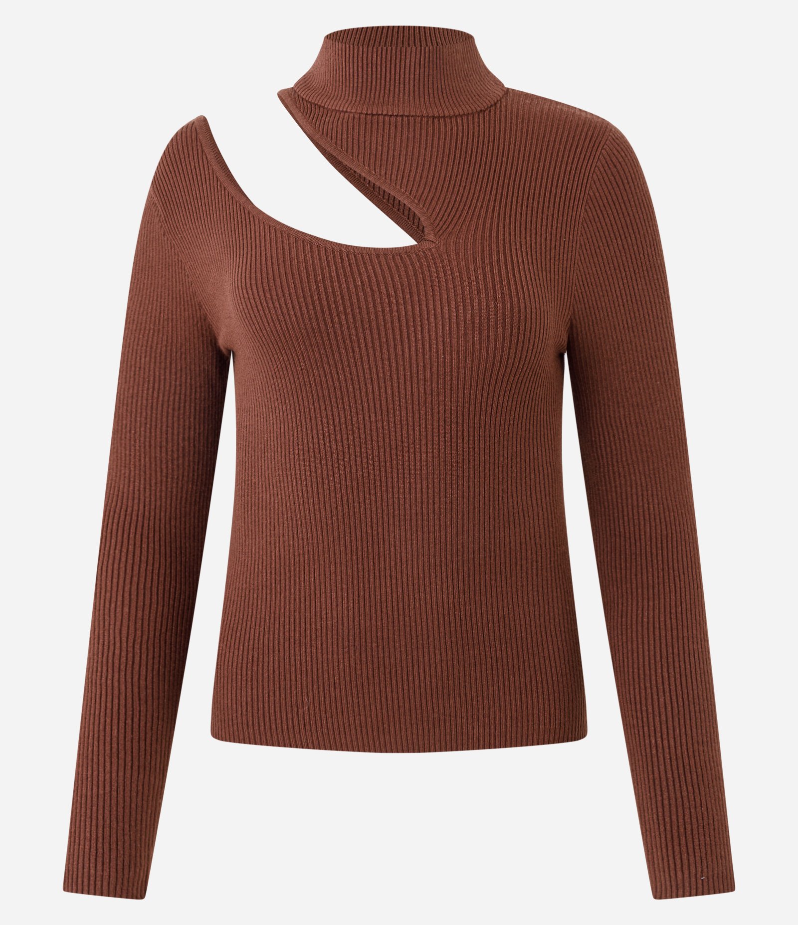 Blusa Canelada em Tricô com Vazado no Ombro Marrom 4