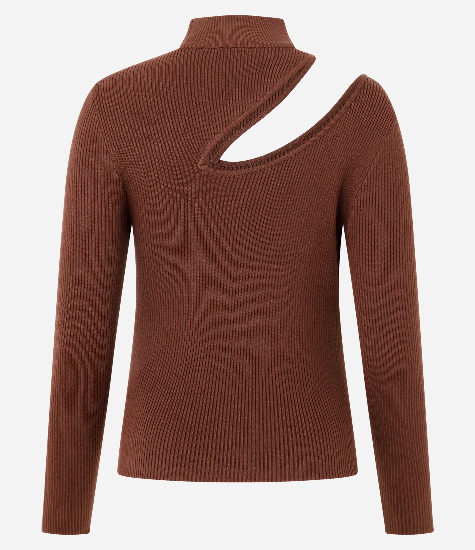 Blusa Canelada em Tricô com Vazado no Ombro Marrom 6