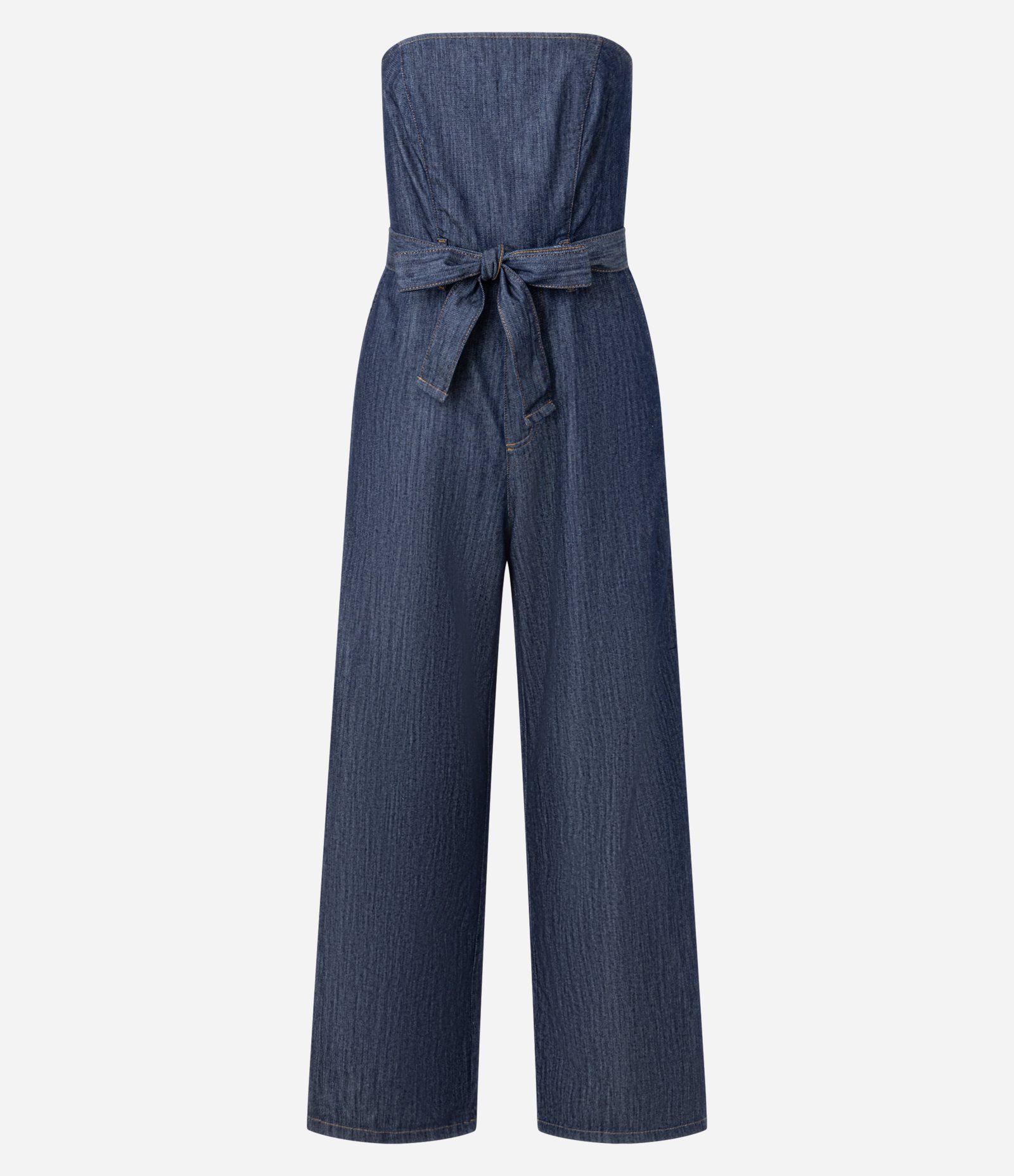 Macacão Sem Alça em Jeans com Cinto Amarração Escuro 5