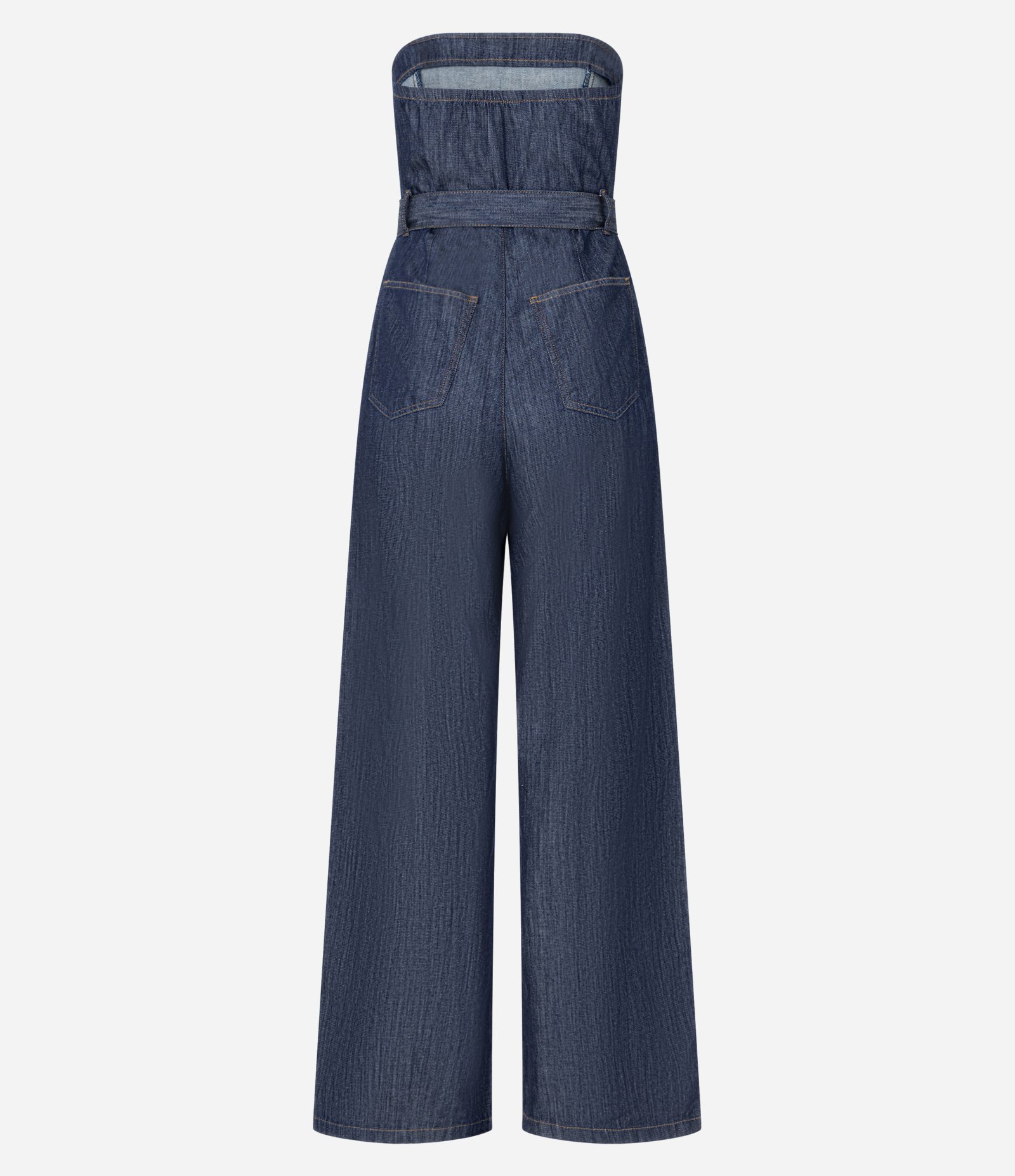 Macacão Sem Alça em Jeans com Cinto Amarração Escuro 6