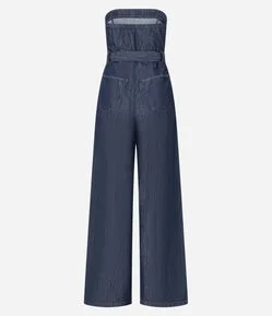 Macacão Sem Alça em Jeans com Cinto Amarração
