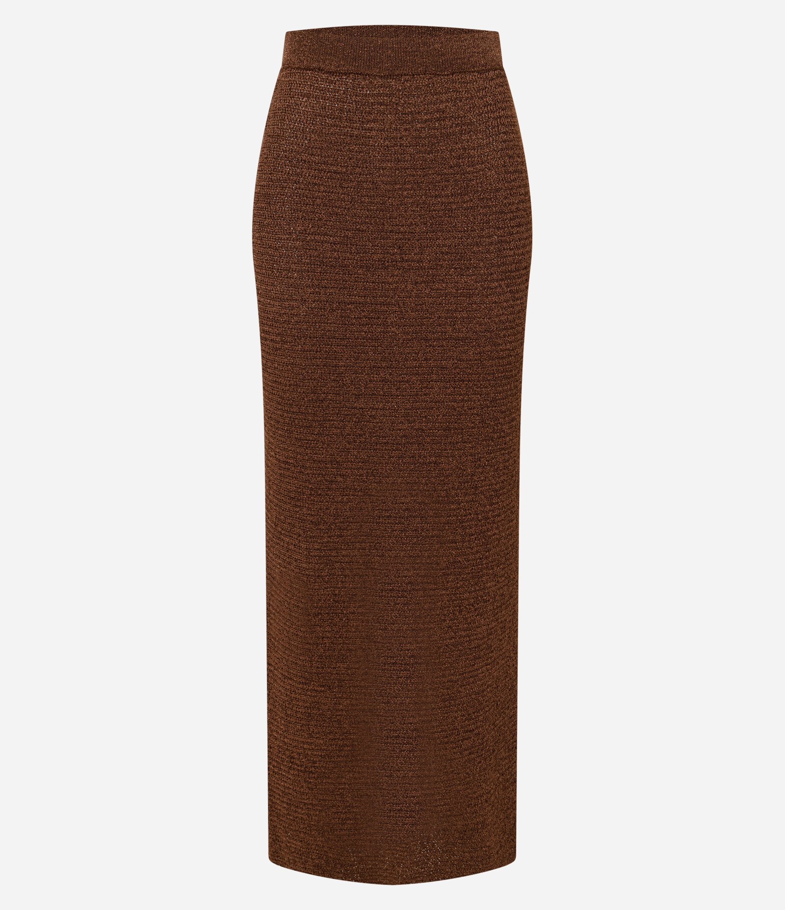 Saia Midi em Tricô com Fenda Traseira Marrom 6