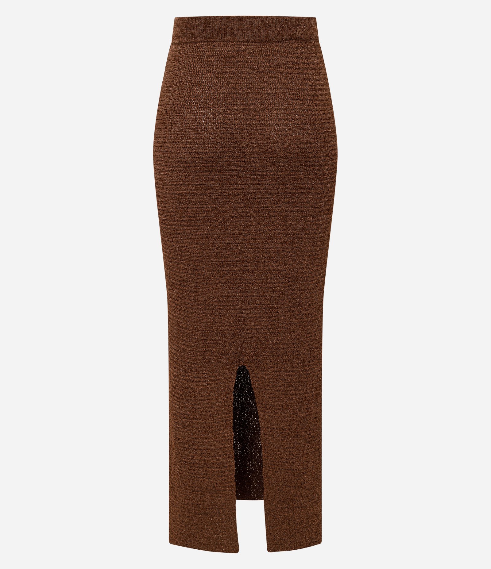 Saia Midi em Tricô com Fenda Traseira Marrom 8