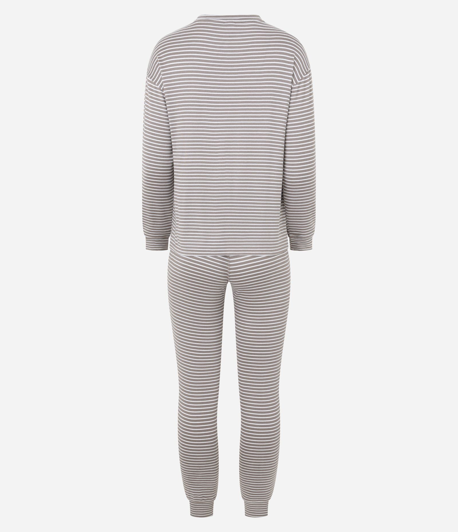 Pijama Longo Tricô com Estampa Listrada Marom/Branco 2