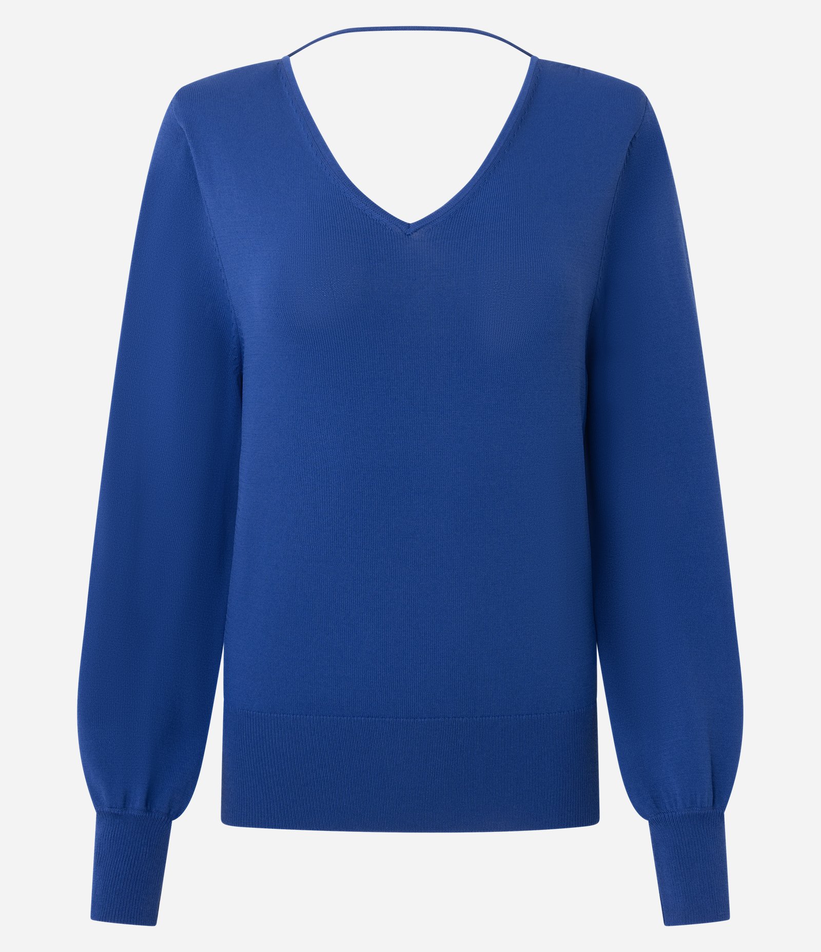 Blusa Manga Longa em Tricô com Decote V e Ombreira Azul 5