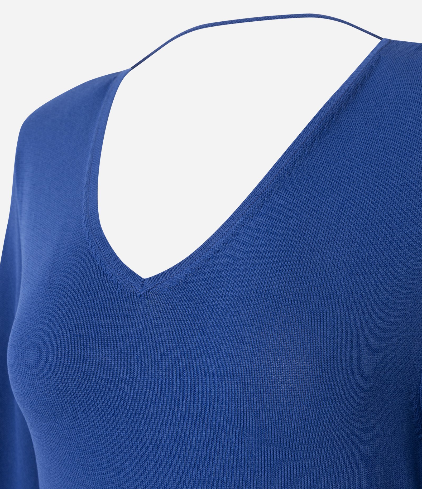 Blusa Manga Longa em Tricô com Decote V e Ombreira Azul 6