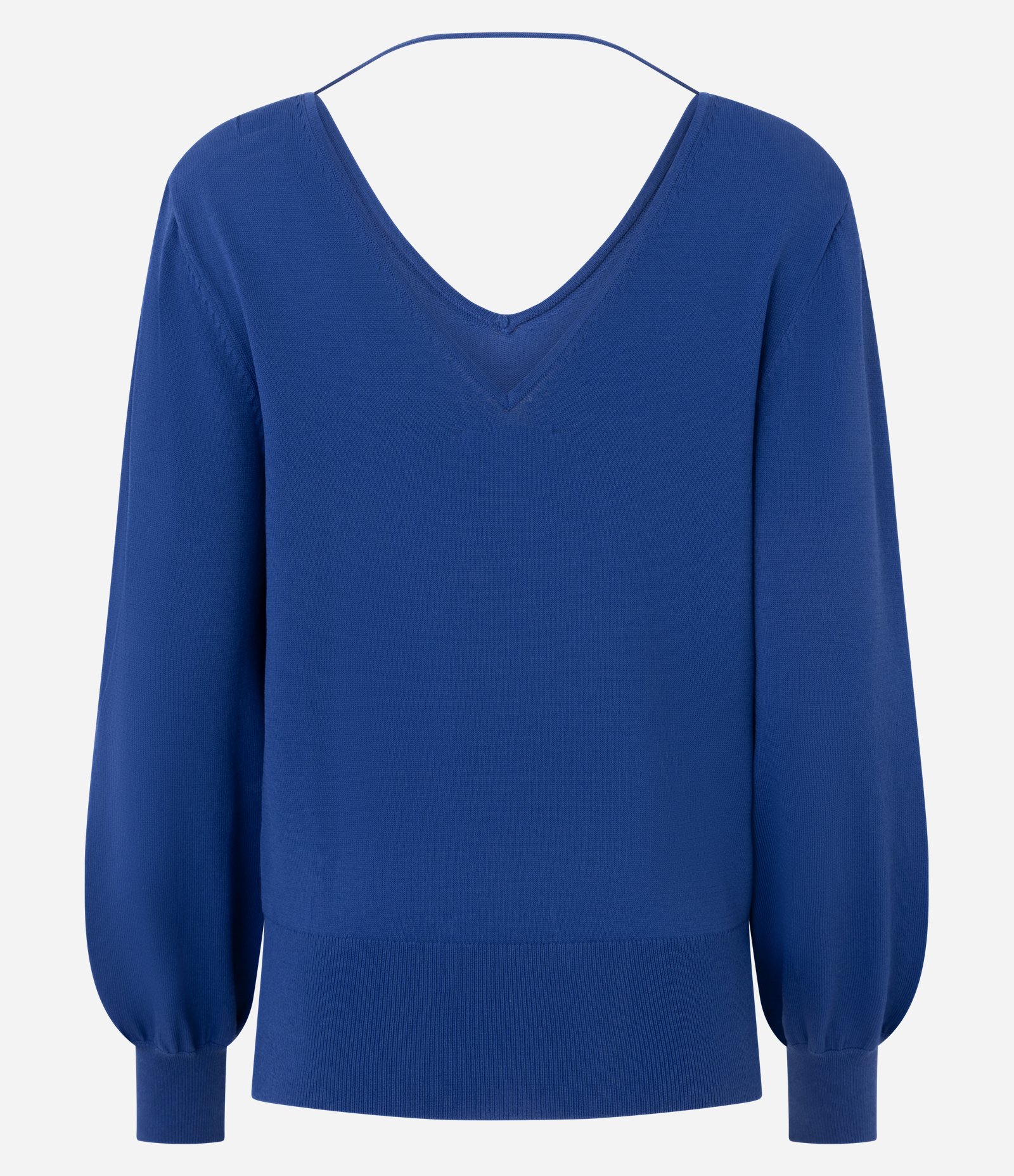Blusa Manga Longa em Tricô com Decote V e Ombreira Azul 7