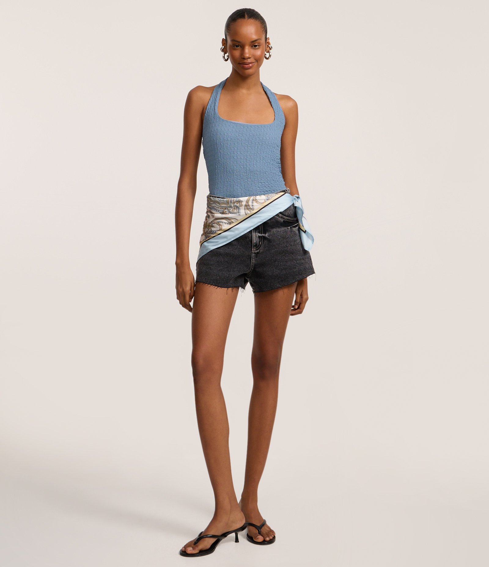 Blusa Frente Única Texturizada com Efeito Enrugado Azul 2