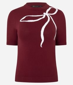 Blusa Regular em Tricô com Estampa de Laço