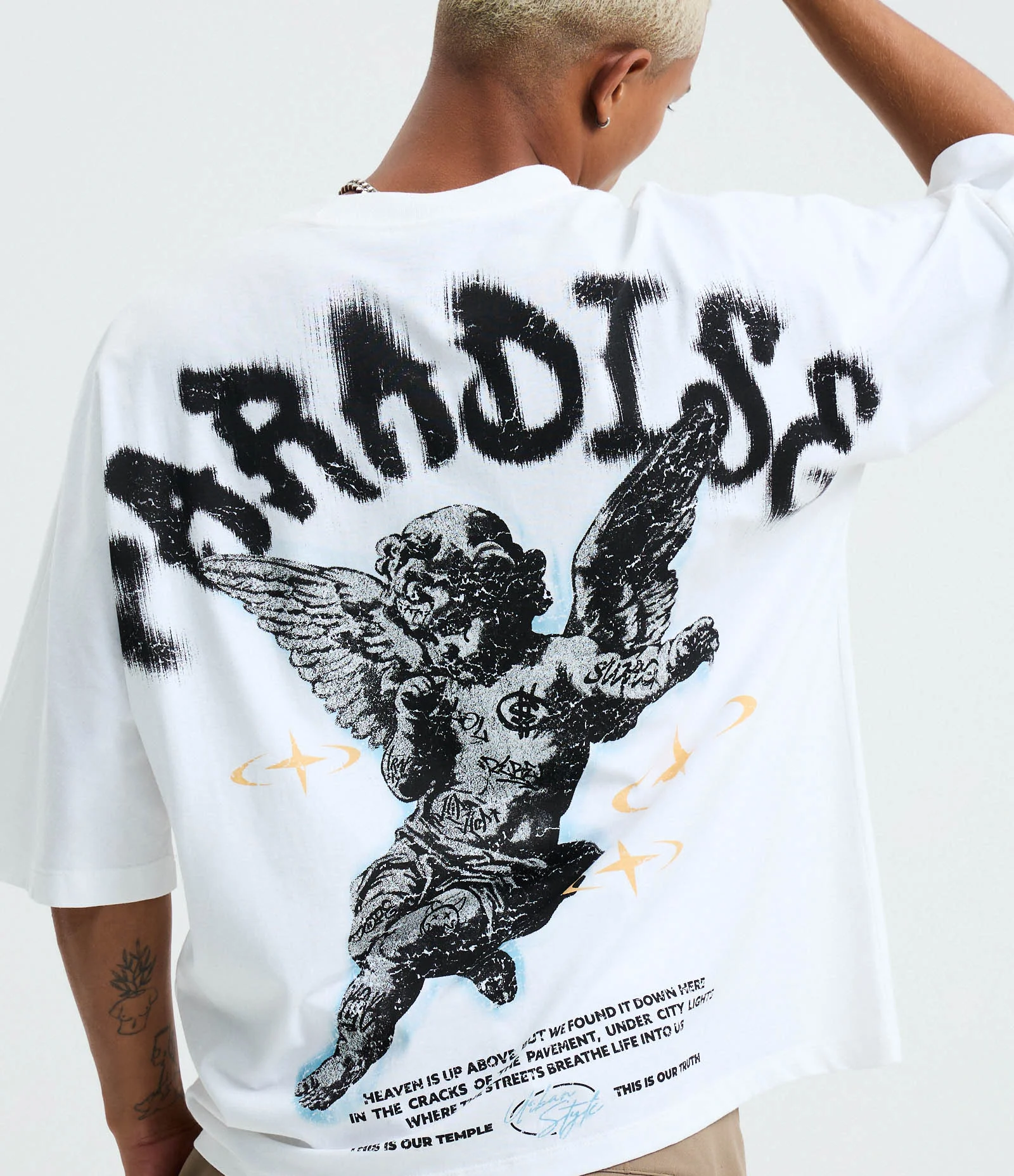 Camiseta Oversized em Algodão com Estampa Anjo Paradise Off White