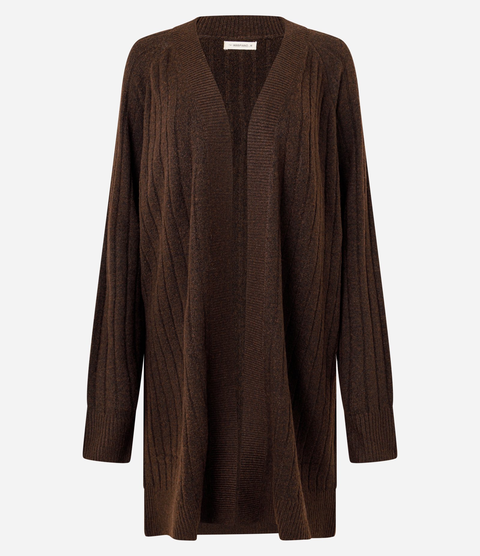 Cardigan Tricô Canelado Alongado sem Bolsos Marrom 5