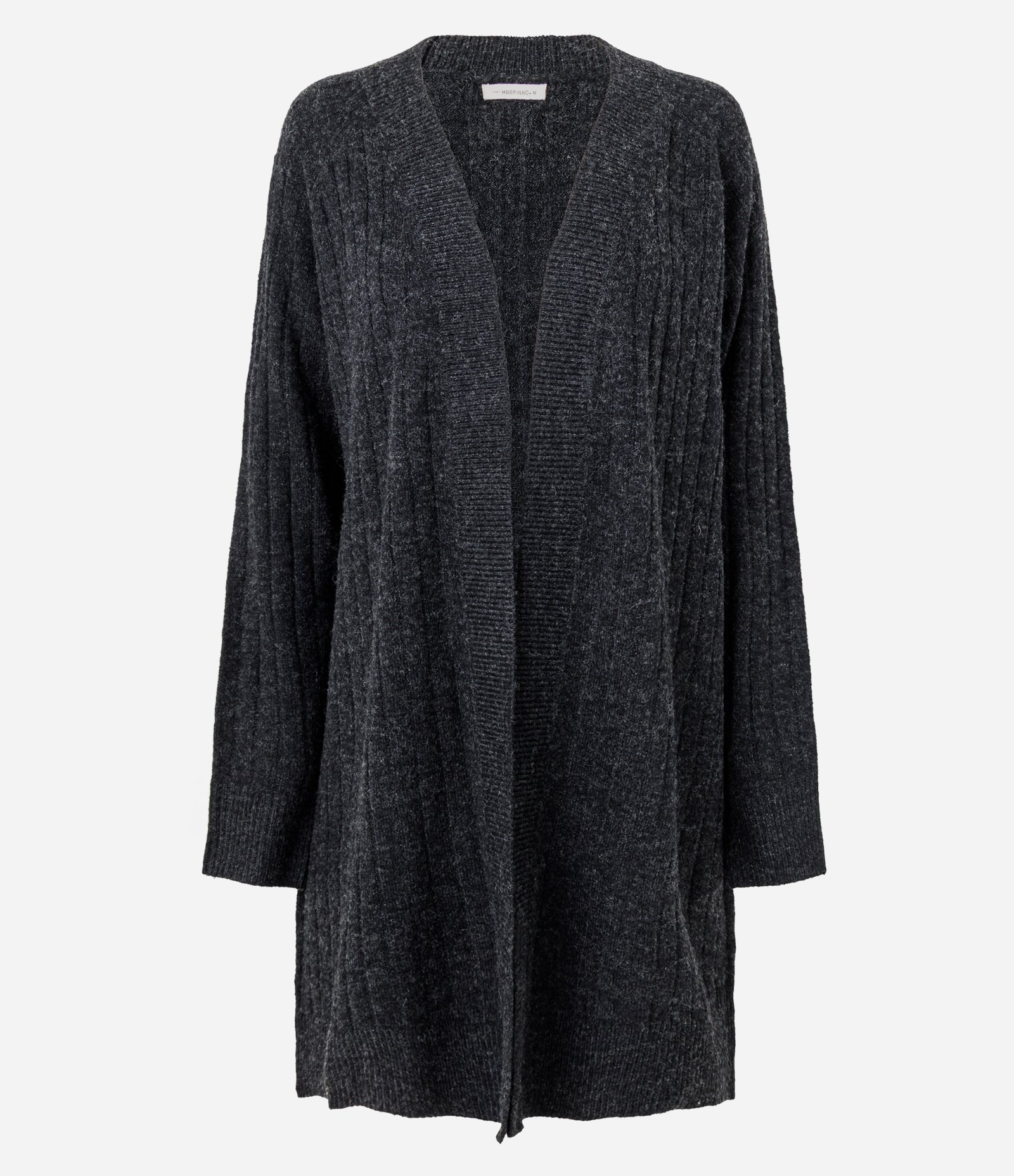 Cardigan Tricô Canelado Alongado sem Bolsos Preto 5