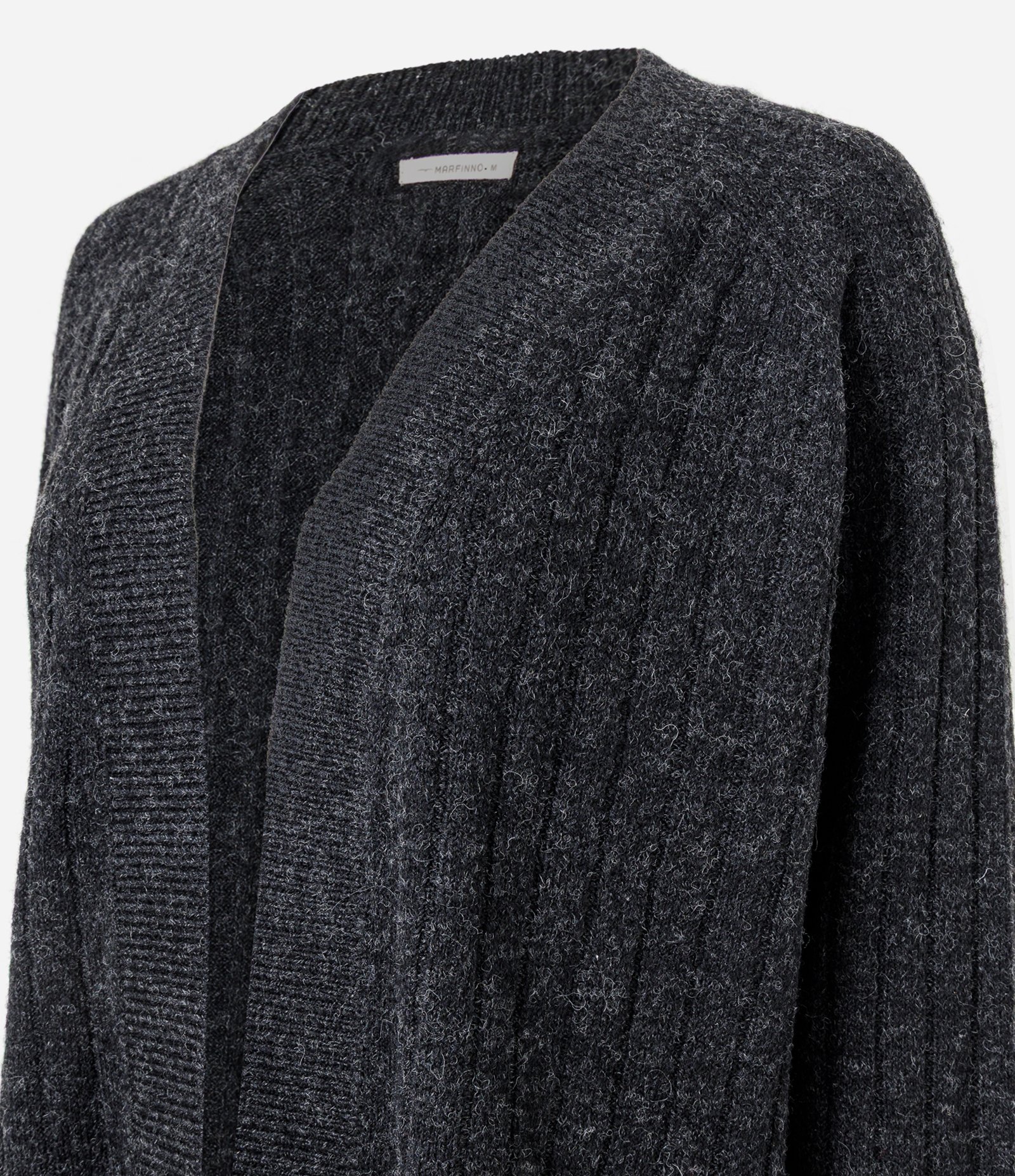 Cardigan Tricô Canelado Alongado sem Bolsos Preto 6