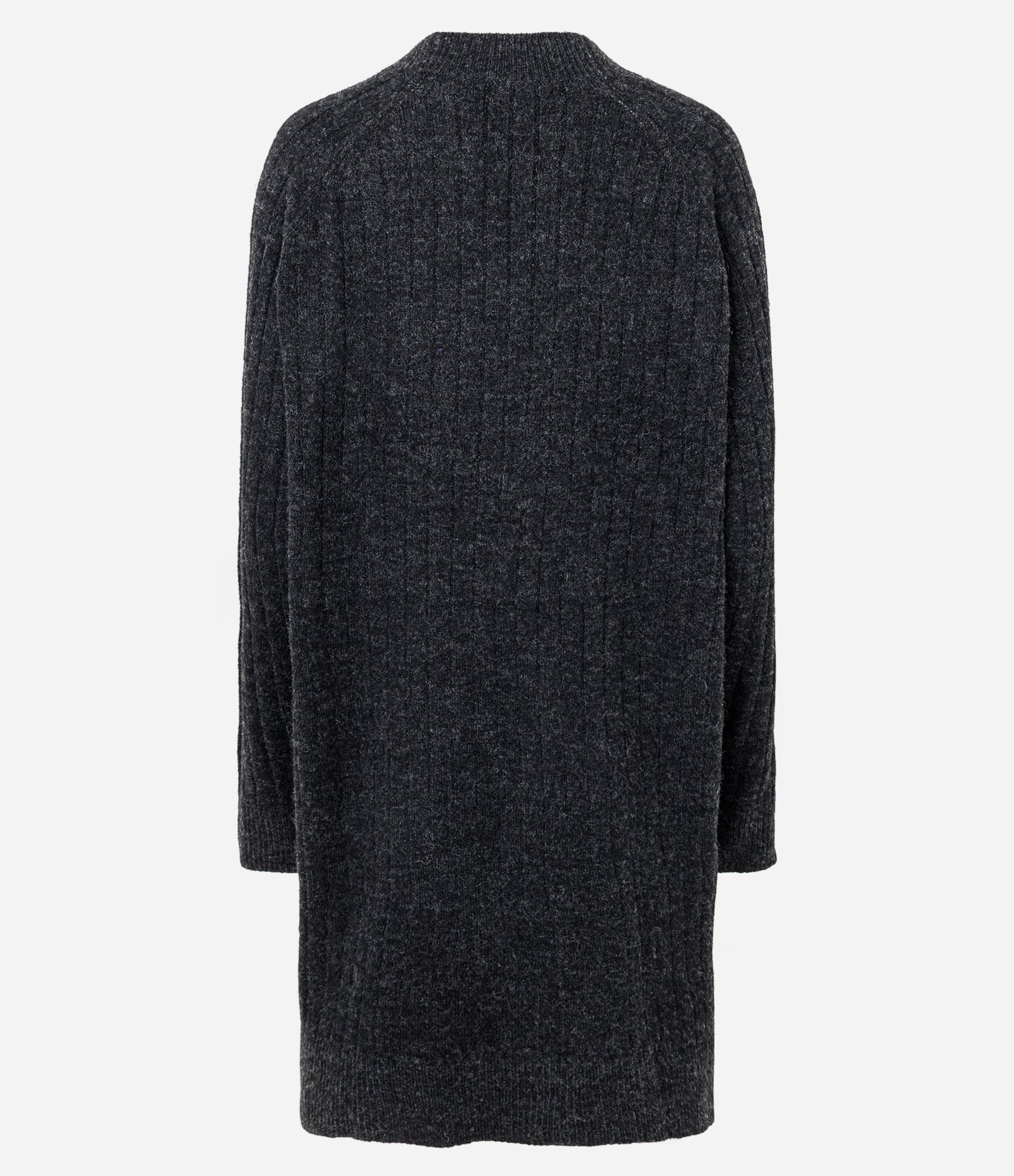 Cardigan Tricô Canelado Alongado sem Bolsos Preto 7