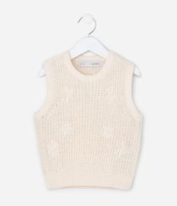 Colete Infantil em Chenille com Flores Bordadas – Tam 5 a 14 Anos