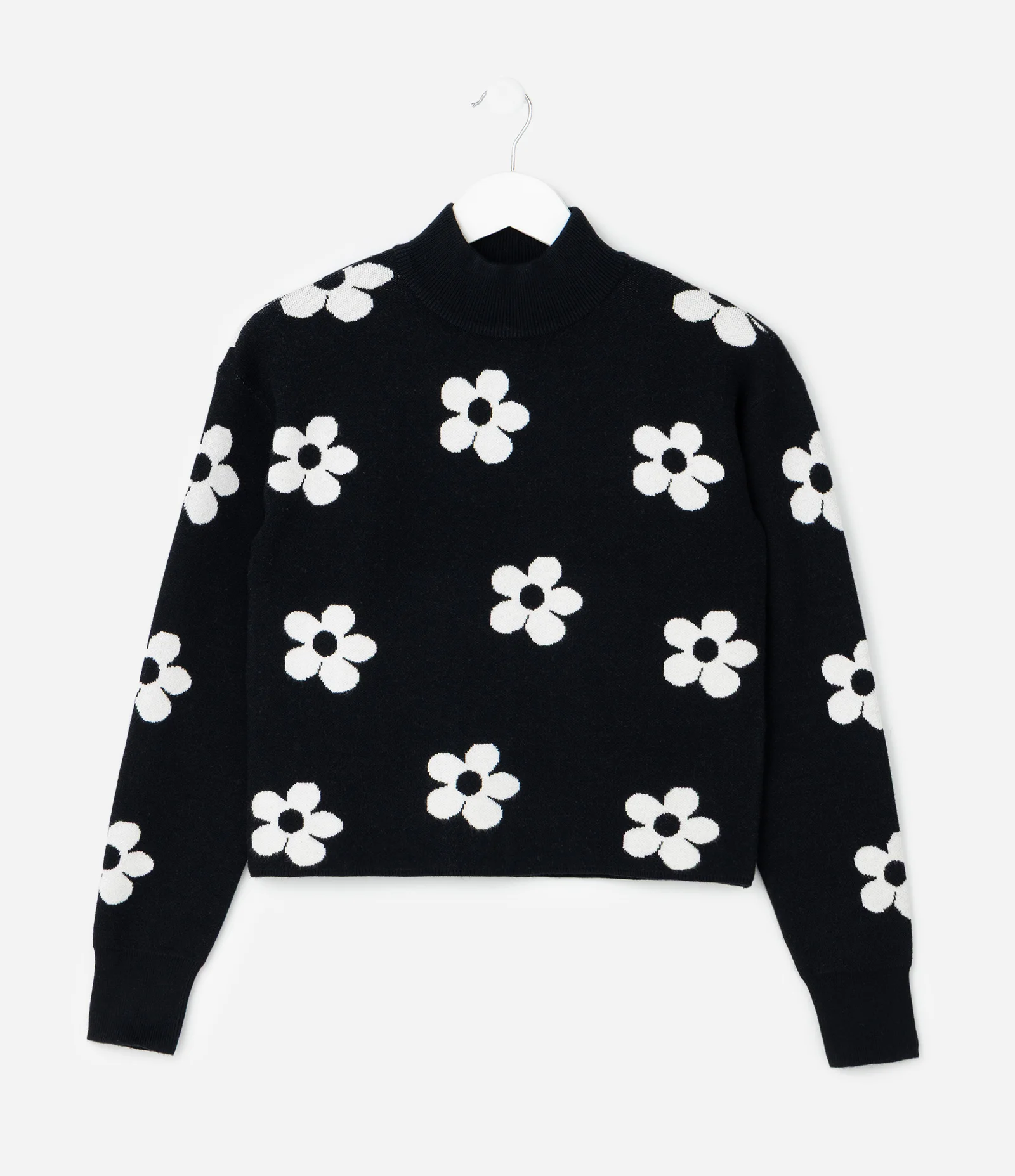 Casaco Tricô Floral com Gola Alta - Tam 5 a 14 Anos Preto 2