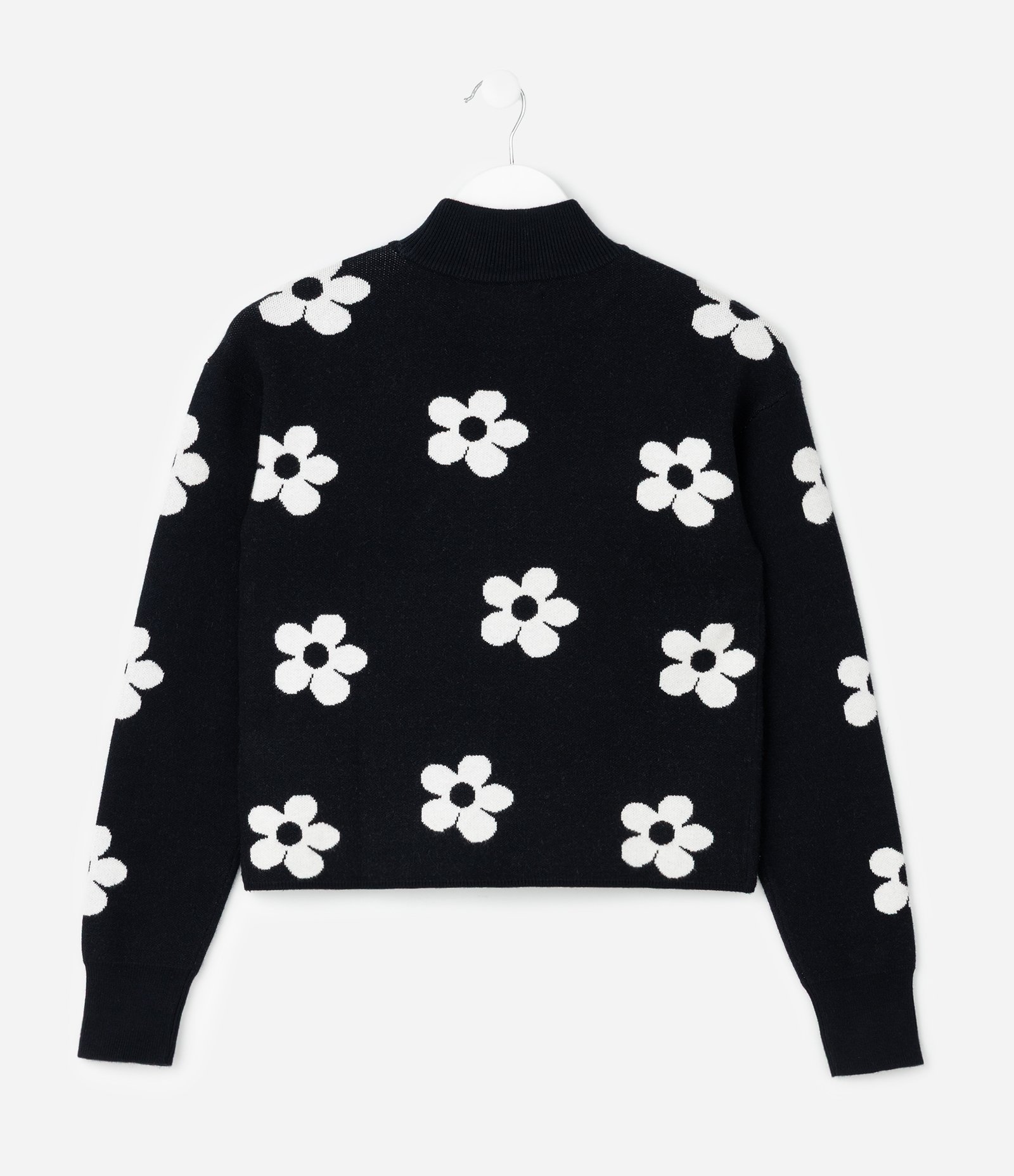 Casaco Tricô Floral com Gola Alta - Tam 5 a 14 Anos Preto 3
