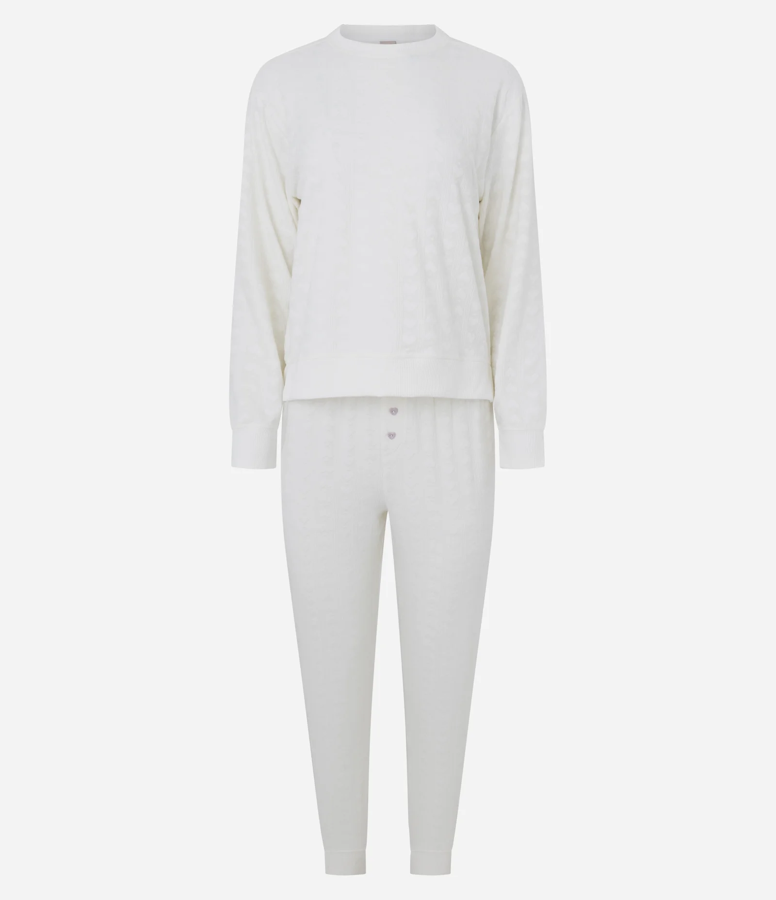 Pijama Longo em Tricô com Textura de Corações Branco 1