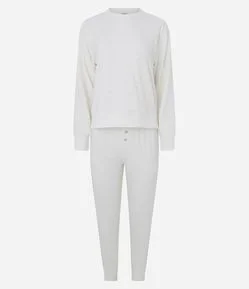 Pijama Longo em Tricô com Textura de Corações