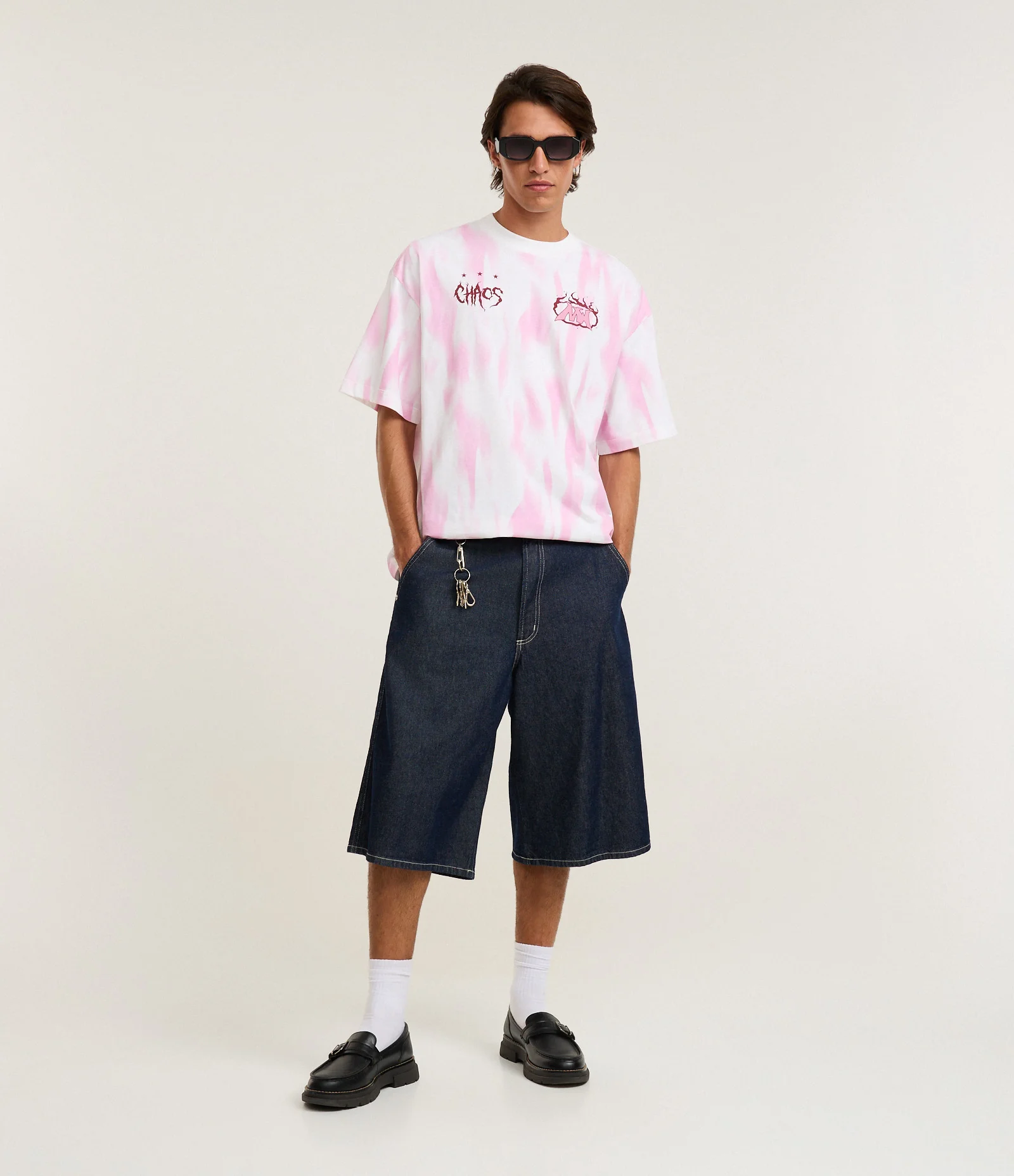 Camiseta Oversized Sportcore em Algodão com Estampa Chaos Branco / Rosa 2