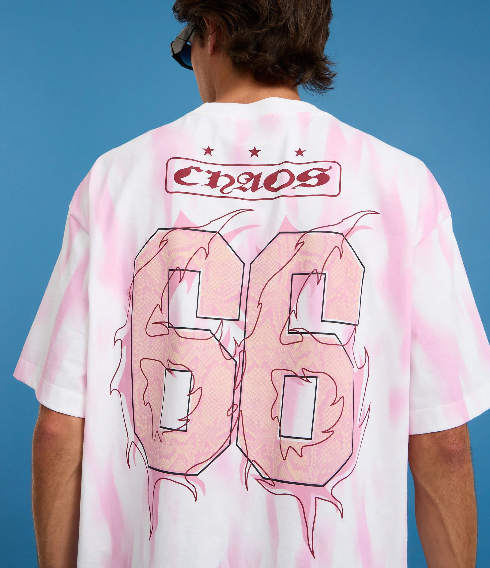 Camiseta Oversized Sportcore em Algodão com Estampa Chaos Branco / Rosa 3