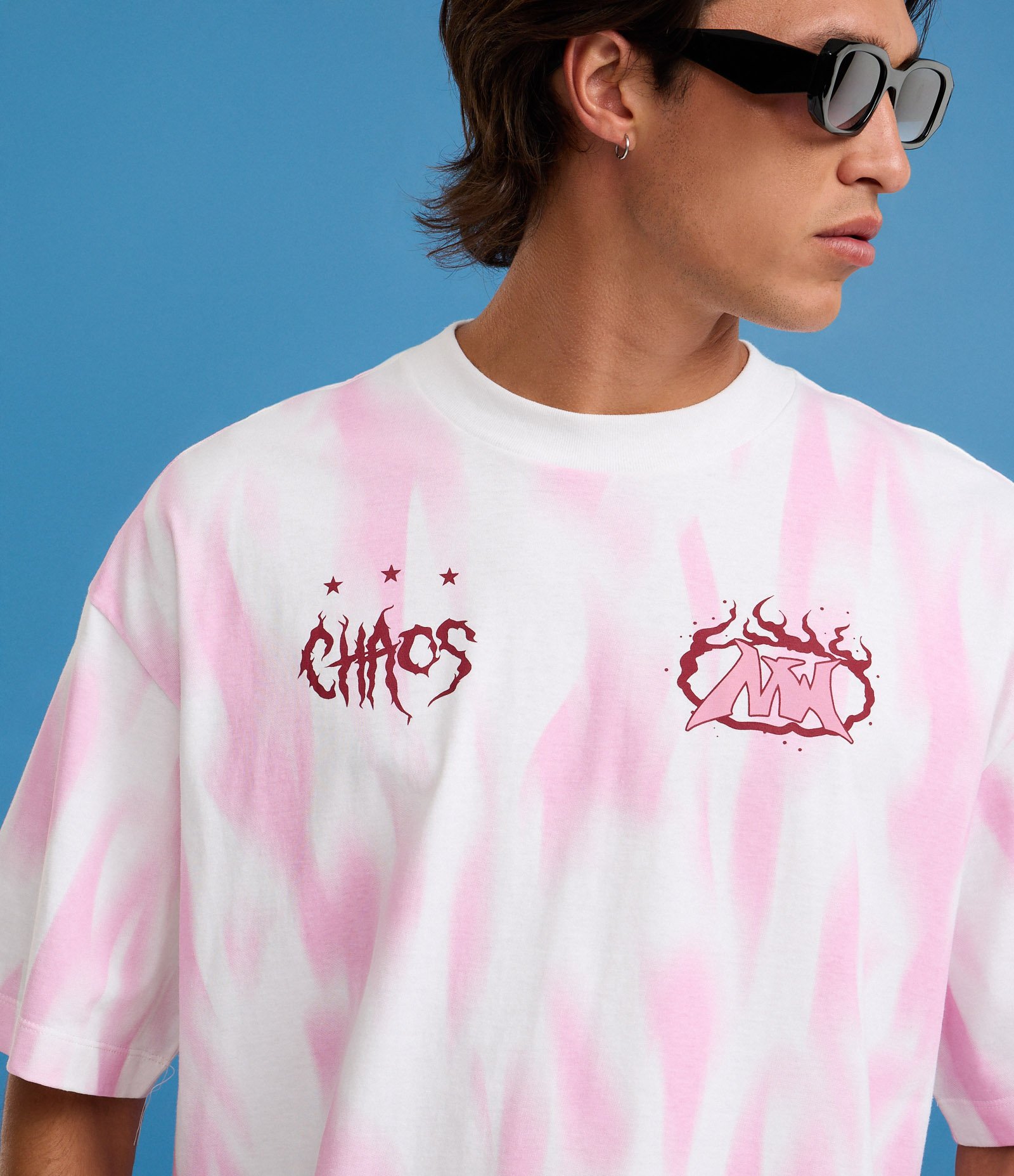 Camiseta Oversized Sportcore em Algodão com Estampa Chaos Branco / Rosa 4