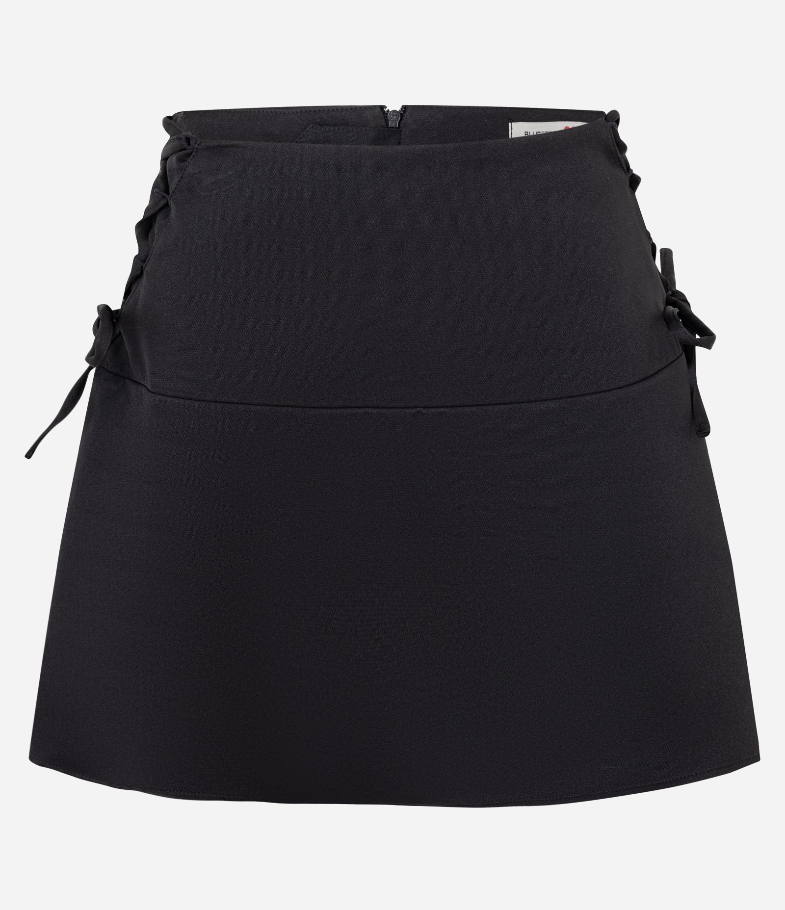 Saia Curta Evasê Alfaiatada com Lacinhos de Amarração Preto 1