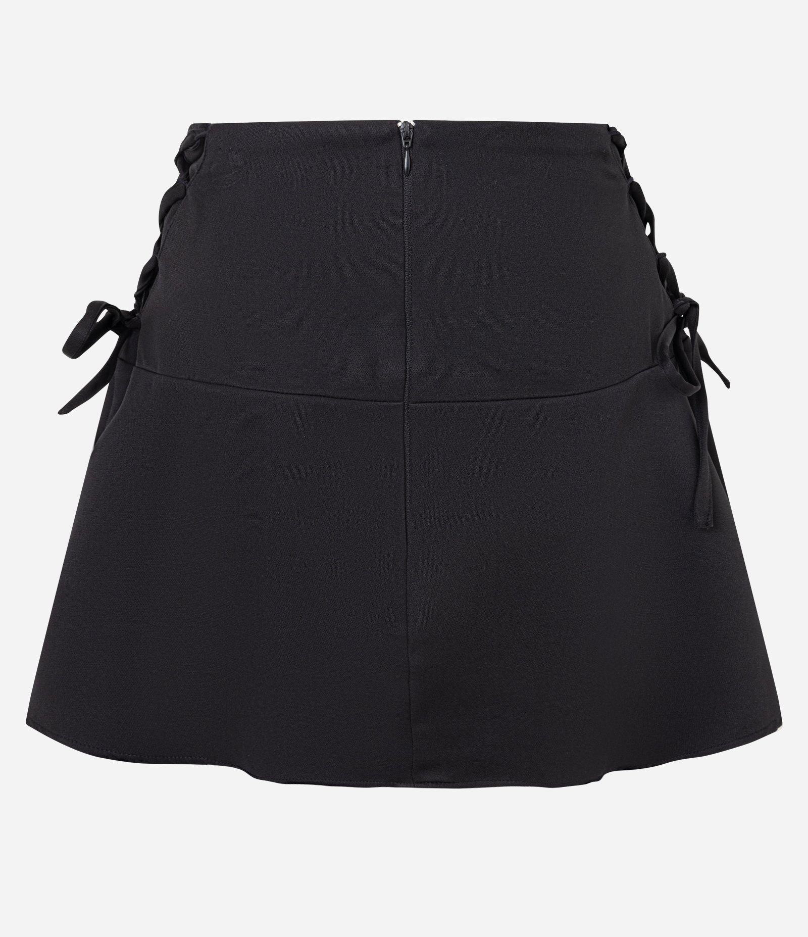 Saia Curta Evasê Alfaiatada com Lacinhos de Amarração Preto 2