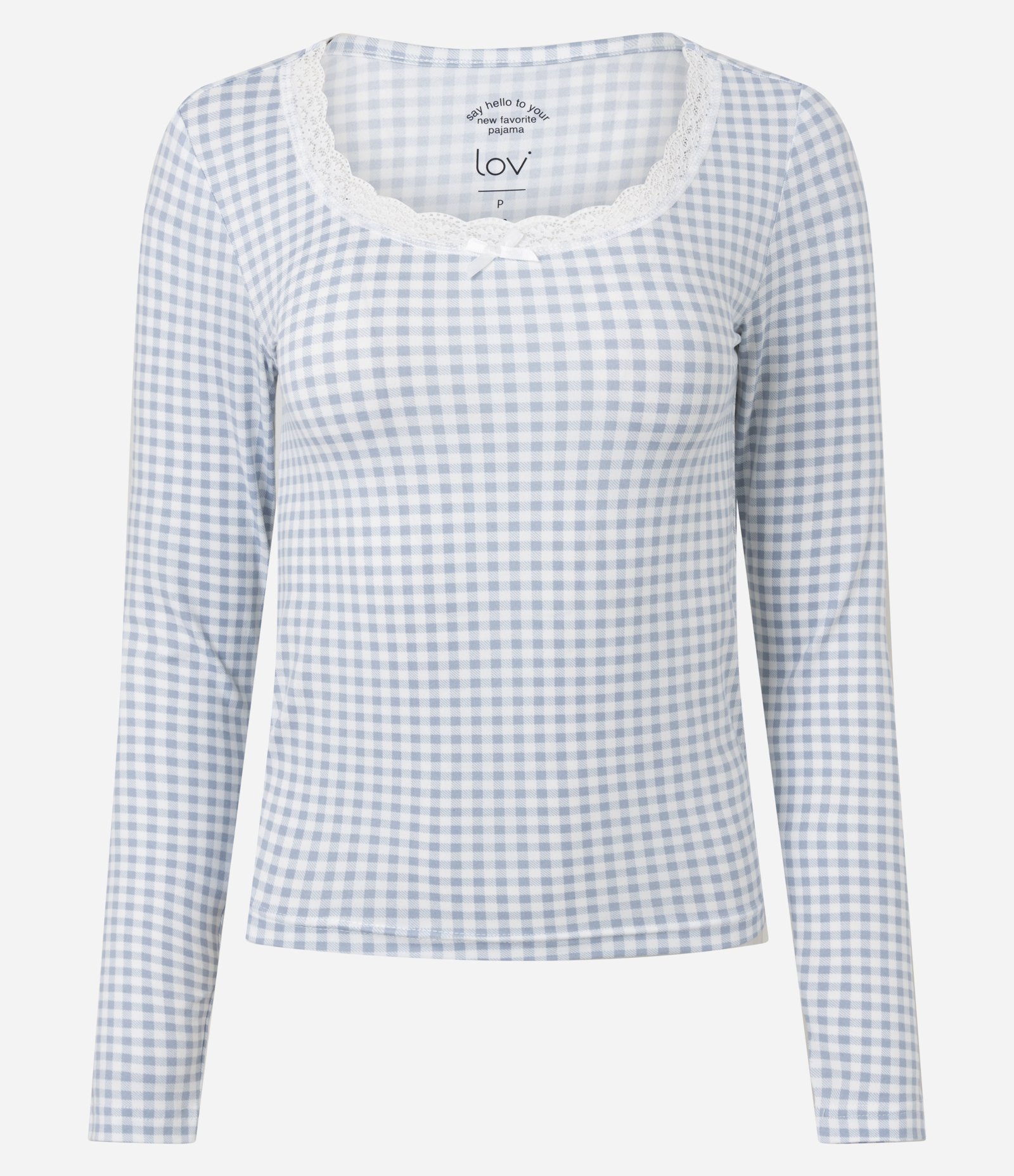 Blusa de Pijama em Peach Touch com Xadrez Vichy Azul 1